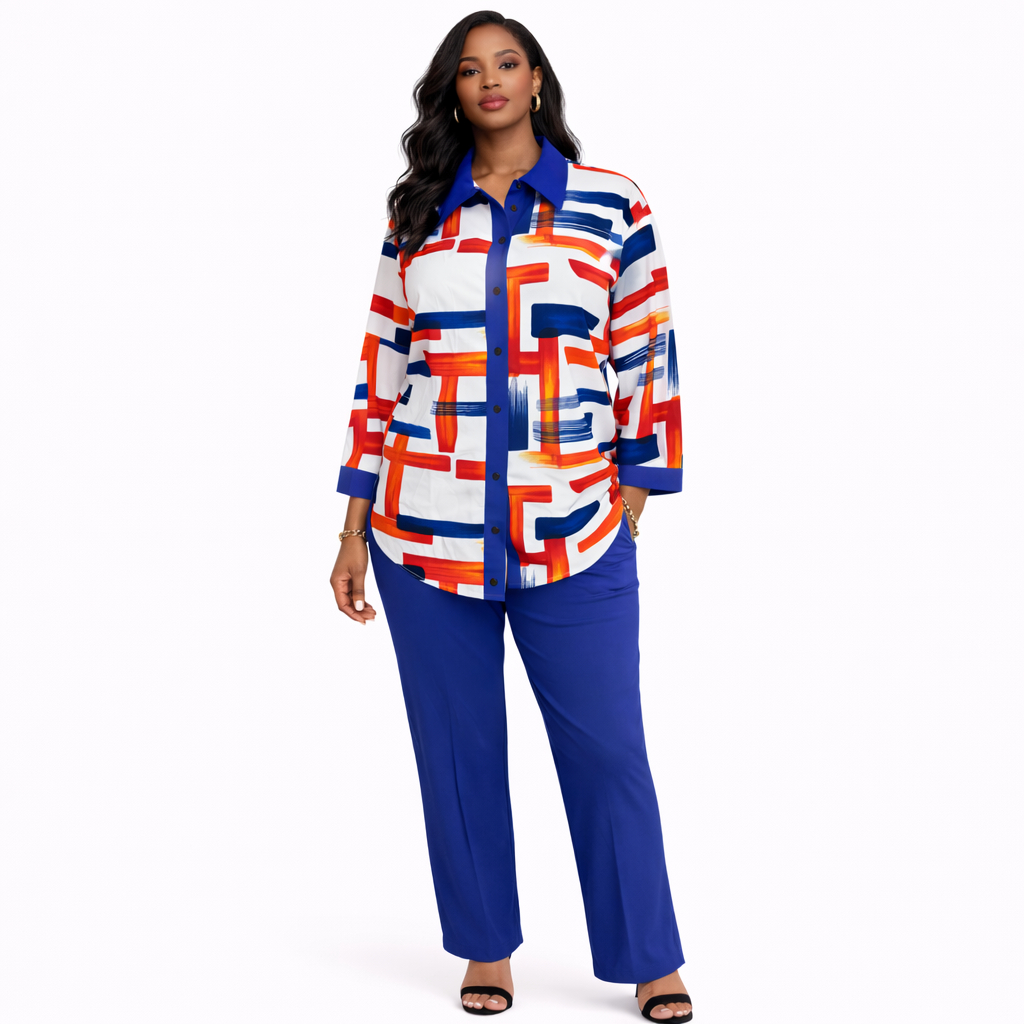 Royal Blue Abstract Print Two Piece Set